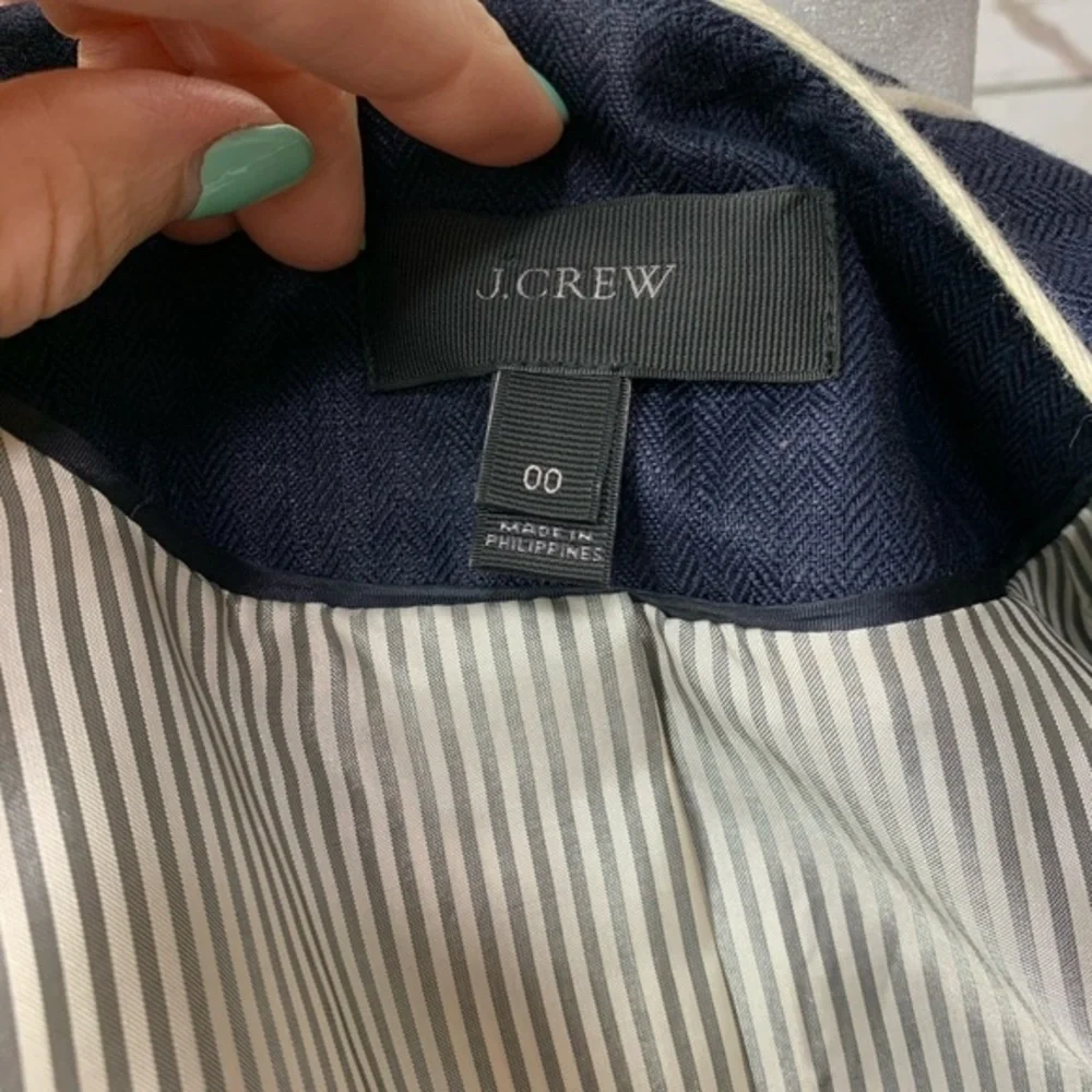 NWOT J. Crew Navy Herringbone Linen Blazer